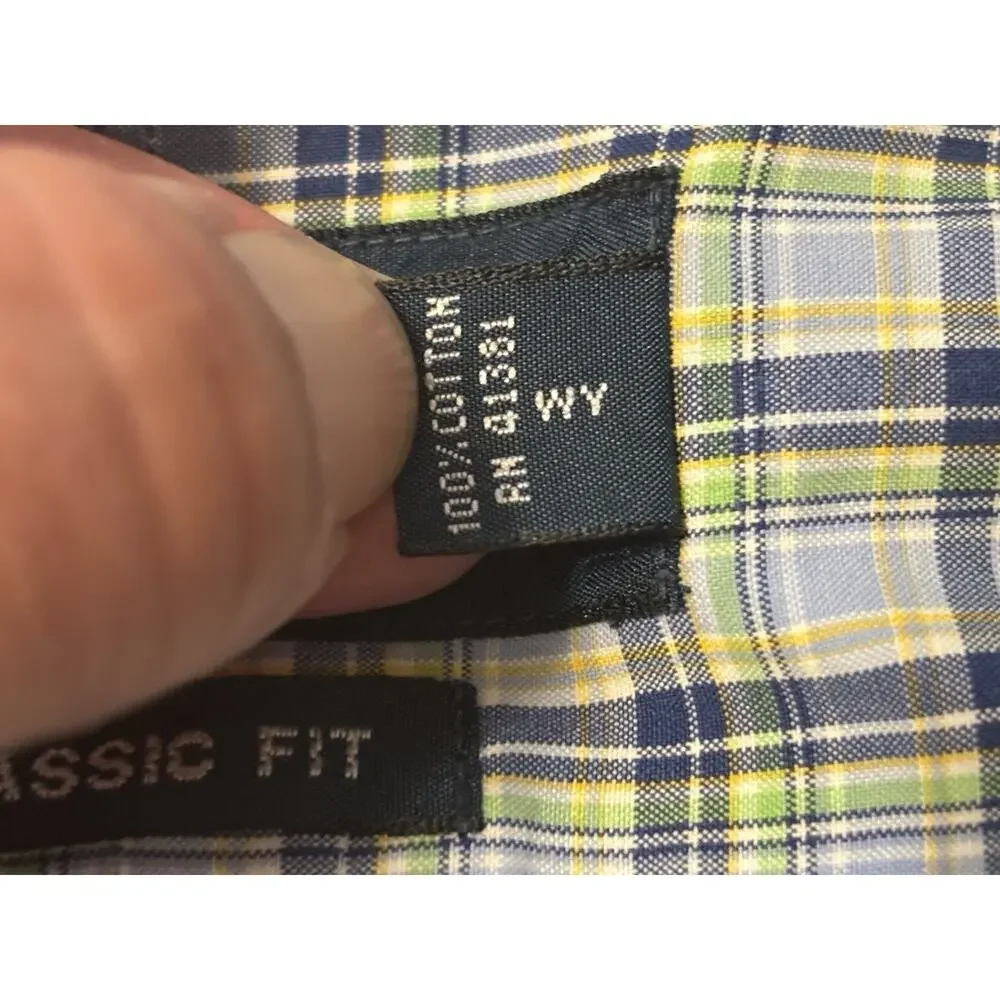 Ralph Lauren XL Classic Fit Madras 100% Cotton Plaid Shirt Blue Green Pony VTG